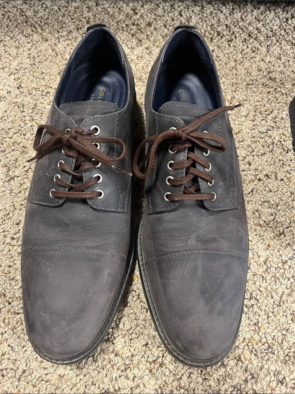 Cole Haan Men’s Stormcloud Suede Cap-Toe oxford Shoes with Brown Laces